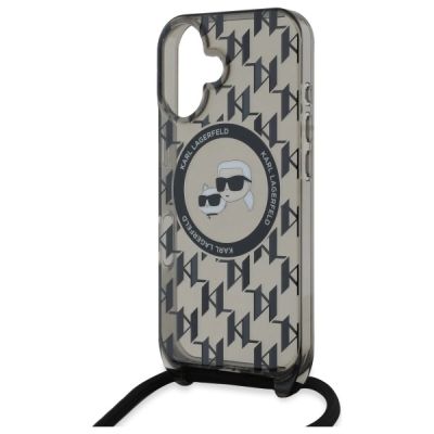 5. Karl Lagerfeld IML Crossbody Monogram Karl & Choupette Head MagSafe iPhone 16 Case - Black