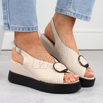 3. Leather openwork wedge sandals Filippo W PAW530, beige