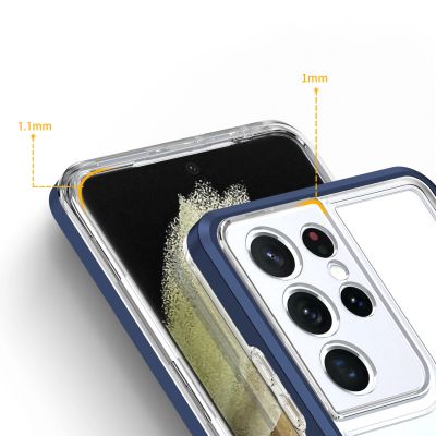4. Clear 3in1 Case for Samsung Galaxy S22 Ultra Frame Gel Cover Blue