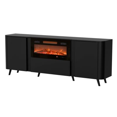 4. VOLARE Sideboard 200 x 39 x 75 cm, black + fireplace