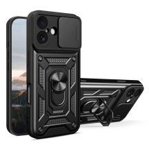 Hybrid Armor Camshield iPhone 17 Case with Stand and Camera Cover - Black