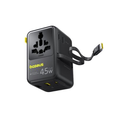 2. Baseus PicoGo AG11 45W 6-in-1 Travel Adapter with Retractable USB-C Cable - Black