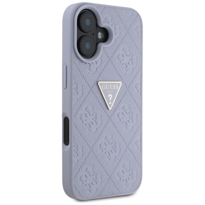 4. Guess Hot Stamp 4G Pattern Triangle Metal Logo iPhone 16 Case - Purple