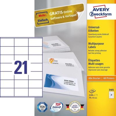 2. Avery 3481 Self-Adhesive Labels Rectangle Permanent White 2100 pcs.