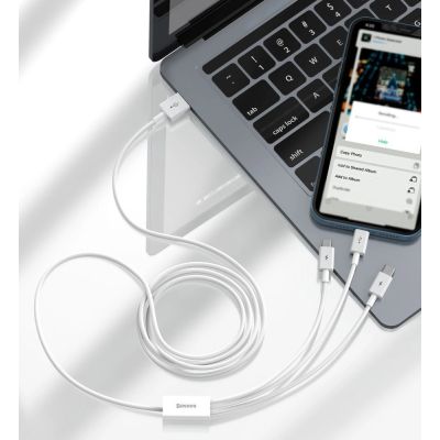 16. Baseus Superior 3in1 USB Cable - Lightning / USB Type C / Micro USB 3.5 A 1.5 m White (CAMLTYS-02)