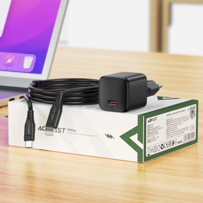 22. Acefast A118 30W GaN USB-C Wall Charger with 1.2m USB-C to Lightning Cable - Black