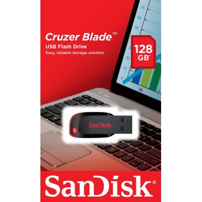 13. SanDisk Cruzer Blade SDCZ50-128G-B35 Flash Drive (128GB; USB 2.0; Black)