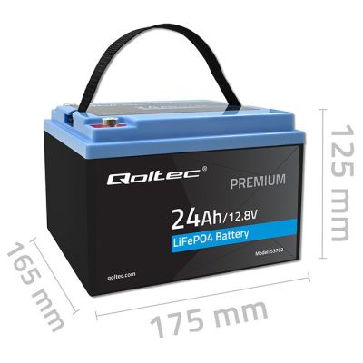 5. Qoltec LiFePO4 Lithium Iron Phosphate Battery | 12.8V | 24Ah | 307.2Wh | BMS