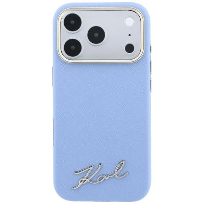 3. Karl Lagerfeld Saffiano Small Script Metal Logo MagSafe Case for iPhone 17 Pro / 18 Pro - Light Blue