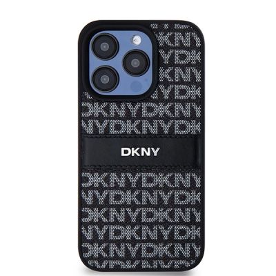 3. DKNY Leather Mono Stripe & Metal Logo case for iPhone 15 Pro Max - black