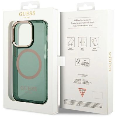 8. Guess GUHMP14XHTCMA iPhone 14 Pro Max 6.7" green/khaki hard case Gold Outline Translucent MagSafe