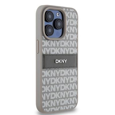 4. DKNY Leather Mono Stripe & Metal Logo case for iPhone 15 Pro Max - beige