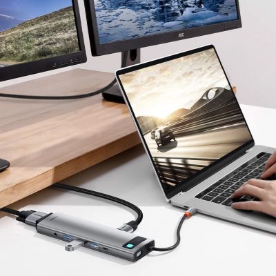 17. Baseus Metal Gleam 11in1 multifunctional USB Type C HUB - 3x USB 3.2 Gen 1 5Gbps / USB Type C PD 100W / 3.5 mm mini jack AUX / VGA Full HD 60Hz / 2x HDMI 4K 30Hz / TF and SD card reader / RJ45 1Gbps gray (CAHUB-CT0G)