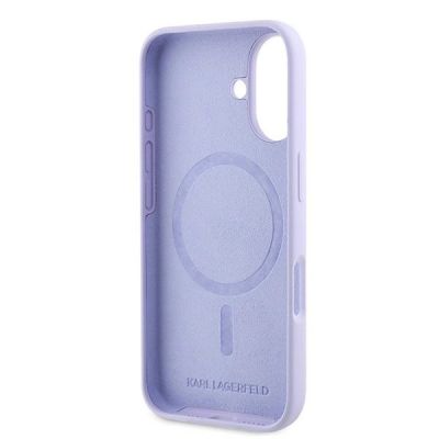 7. Karl Lagerfeld Silicone Karl&Choupette Ring MagSafe iPhone 16 Case - Purple