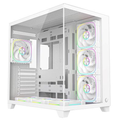 RAMPAGE PC Case with Tempered Glass SEALITE 7X, 7 ARGB PWM Fans, WHITE