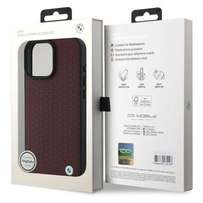 12. BMW Sign Leather Diamond Metal Logo MagSafe Case for iPhone 16 Pro Max - Red
