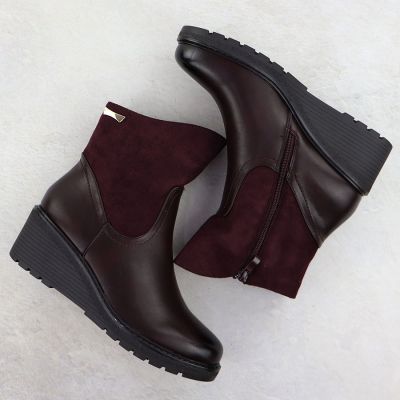4. Women's suede wedge ankle boots burgundy M.Daszyński 2510
