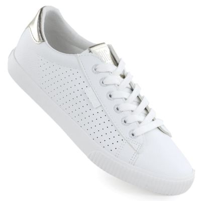 Women's low-top sneakers, openwork, eco-leather, white, Big Star TT274020