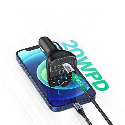 4. Ugreen FM Transmitter Bluetooth 5.0 MP3 car charger 3x USB TF micro SD 4.8 A black (CD229)