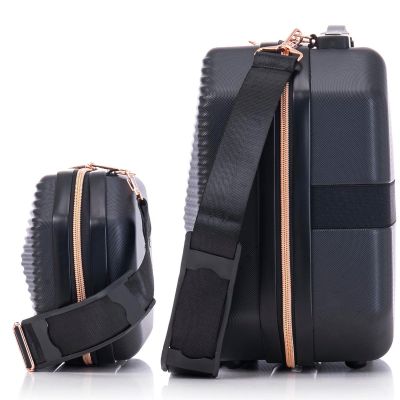 5. COSMETIC BAG + HANDBAG SET ABS T5821-6 BLACK SEMI LINE