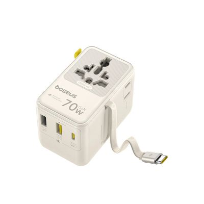 2. Baseus EnerCore CG11 70W 6-in-1 Travel Adapter with Retractable USB-C Cable - White