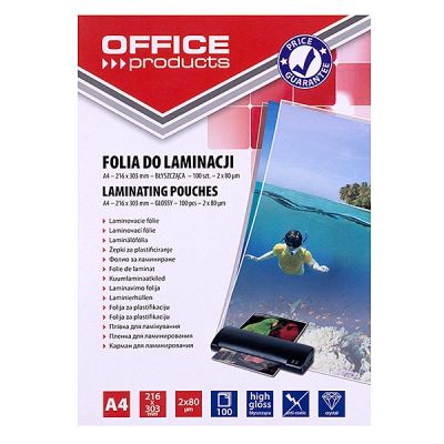 OFFICE PRODUCTS Laminating foil, A4, 2x80 micron, glossy, 100 pcs, transparent