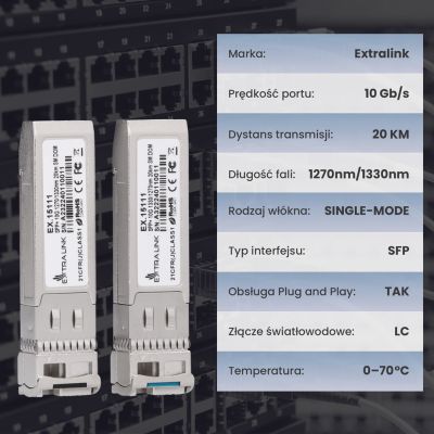 5. Extralink SFP+ 10G | SFP+ WDM module | 10Gbps 1270/1330nm, single mode, 20km, LC, DOM, pair, dedicated for HP/ARUBA
