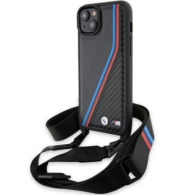 BMW M Edition Carbon Tricolor Lines & Strap case for iPhone 15 Plus / 14 Plus - black