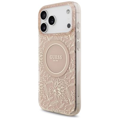 3. Guess IML Flowers Electro Pearl Strap MagSafe Case for iPhone 17 Pro Max - Pink