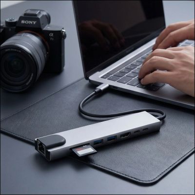 9. Tech-Protect HB09 USB hub 8in1 TYPE-C + USB-A 3.0 + USB-C 3.0 + HDMI 4K 60HZ + SD/TF + PD100W + RJ45 1000 MB/S - gray