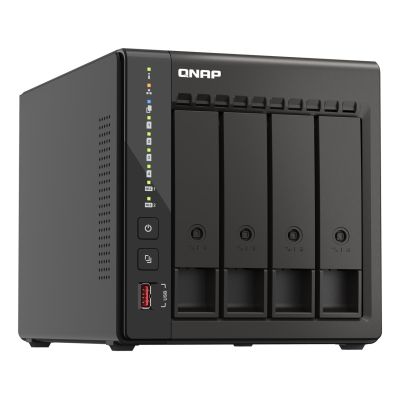 4. Qnap TS-453E-8G, Tower, 4 x 2.5"/3.5" SATA, Intel Celeron J6412 4C/4T, 8 GB DDR4 onboard not expandable, 2 x 2.5GbE, External adapter (PSU)