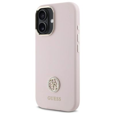 2. Guess Silicone Logo Strass 4G case for iPhone 16 - light pink