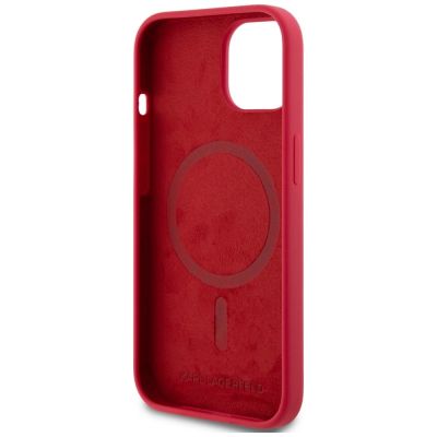 7. Karl Lagerfeld Silicone Karl&Choupette Heads Ring MagSafe iPhone 15 Case - Red