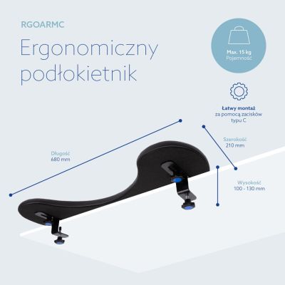 62. R-Go Ergonomic Armrest Armlehne juodas