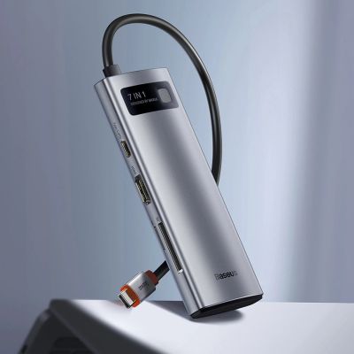 12. Baseus Metal Gleam Series multifunctional USB HUB 7in1 Type C HDMI TF PD card reader gray (WKWG020113)