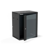 19" 15U 600x450 wall-mounted cabinet, (double-section option), single-leaf glass door, removable full rear cover, removable full side covers, lockable, 4 beams, black, ALANTEC