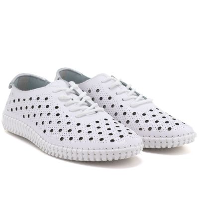 4. Women's leather openwork shoes white Cambell by Potocki DO87320