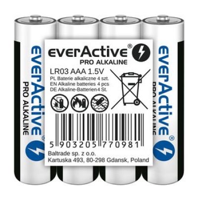 EVERACTIVE PRO ALKALINE BATTERIES R03, AAA, SHRINK 4 PCS, 1250 mAh, HIGH PERFORMANCE, LR03PRO4T