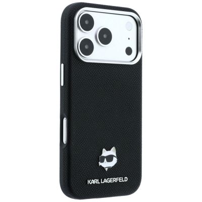 4. Karl Lagerfeld Grained Choupette Head Metal MagSafe Case for iPhone 17 Pro Max / 18 Pro Max - Black