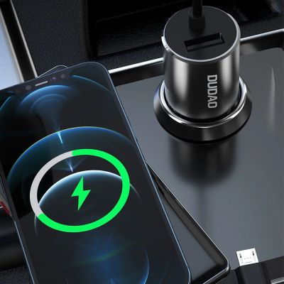3. Dudao 3in1 USB car charger 3,4 A built-in cable Lightning / USB Type C / micro USB black (R5ProN black)