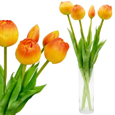 8. BOUQUET OF 5 ORANGE PEONY TULIPS 39 CM LIFE-LIKE SPRING DECORATION
