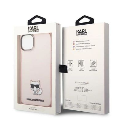 8. Karl Lagerfeld Transparent Choupette Body Case for iPhone 14 Plus / 15 Plus 6.7" - Pink