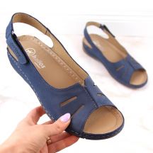 Comfortable leather sandals Helios W H117A, navy blue