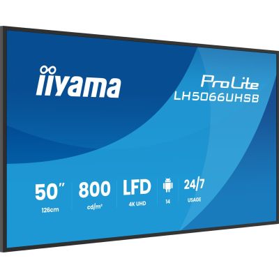 4. iiyama LH5066UHSB-B1AG signage display Flat panel Digital Signage 127 cm (50") LCD Wi-Fi 800 cd/m2 4K Ultra HD Black Built-in processor Android 24/7