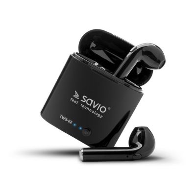 2. SAVIO TWS-02 wireless headphones (in-ear; wireless, Bluetooth; with built-in microphone; black