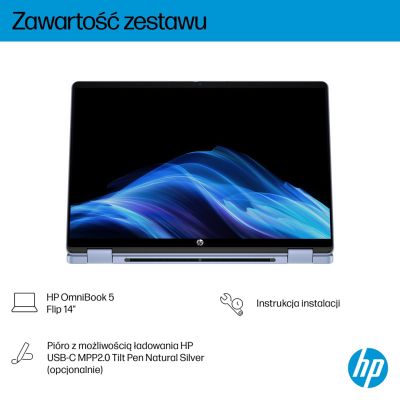 16. HP OmniBook 5 Flip 14-fp0004nw Core 5 120U 14"2K Touch IPS 300nits 16GB LPDDR5 5200 SSD512 Intel Graphics Cam 1080p 68Wh Win11 Blue Sky 2Y