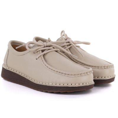 3. Women's leather lace-up moccasins, beige, Artiker 58C1519