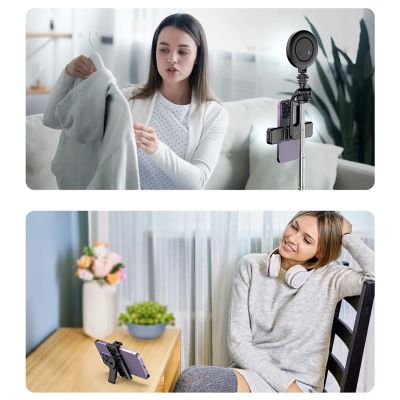 18. Selfie stick WC13YDS telescopic tripod 1.3m with double lamp and phone holder - black