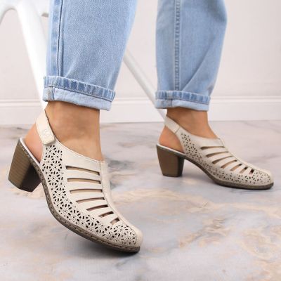 4. Rieker W RKR49B beige leather high heel sandals