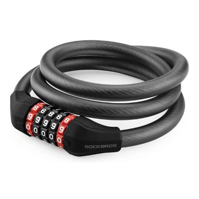 5. Rockbros RKS531 bicycle lock with 5-digit code, steel cable, 120 cm, with LED lighting - black